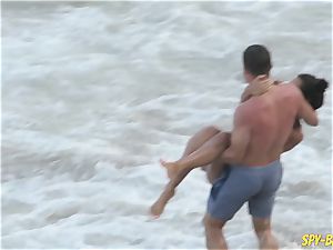 rosy bathing suit first-timer bra-less spycam Beach women