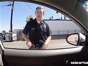 CAUGHT! dark-hued girl gets splooged throating off a cop